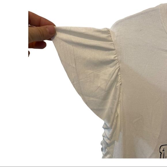 NWT COLORTREE FASHION VOGUE CAP RUFFLE SLEEVE RHINESTONE DETAIL TOP WHITE L - Picture 4 of 7